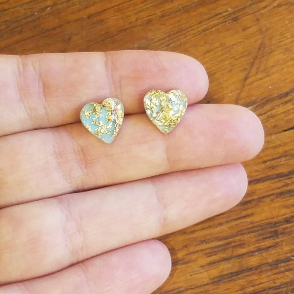 Jewelry - NWOT Sterling Gold Leaf Blue Heart Studs